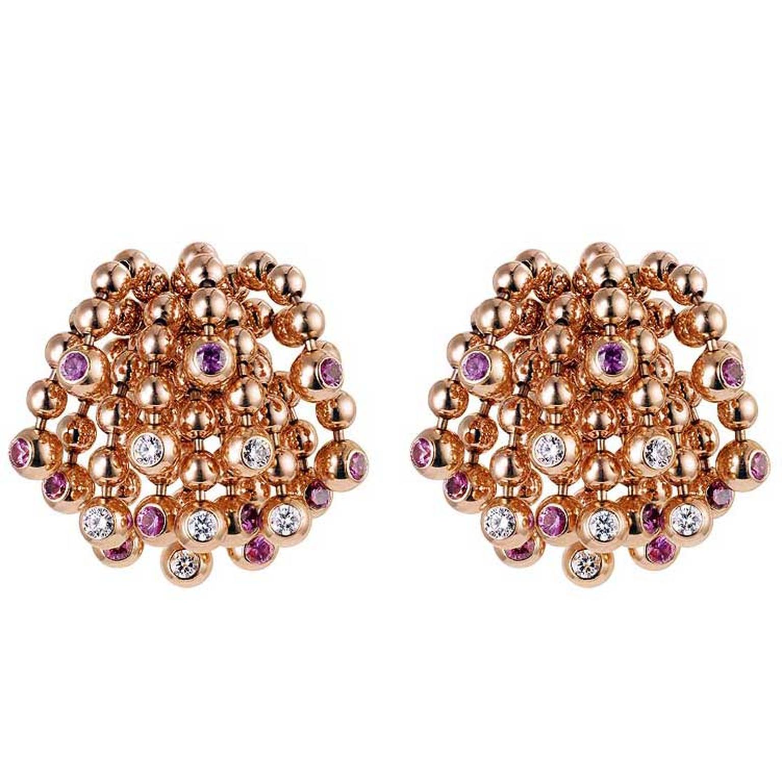 Cartier Paris Nouvelle Vague Sparkling rose gold earrings with diamonds and pink sapphires