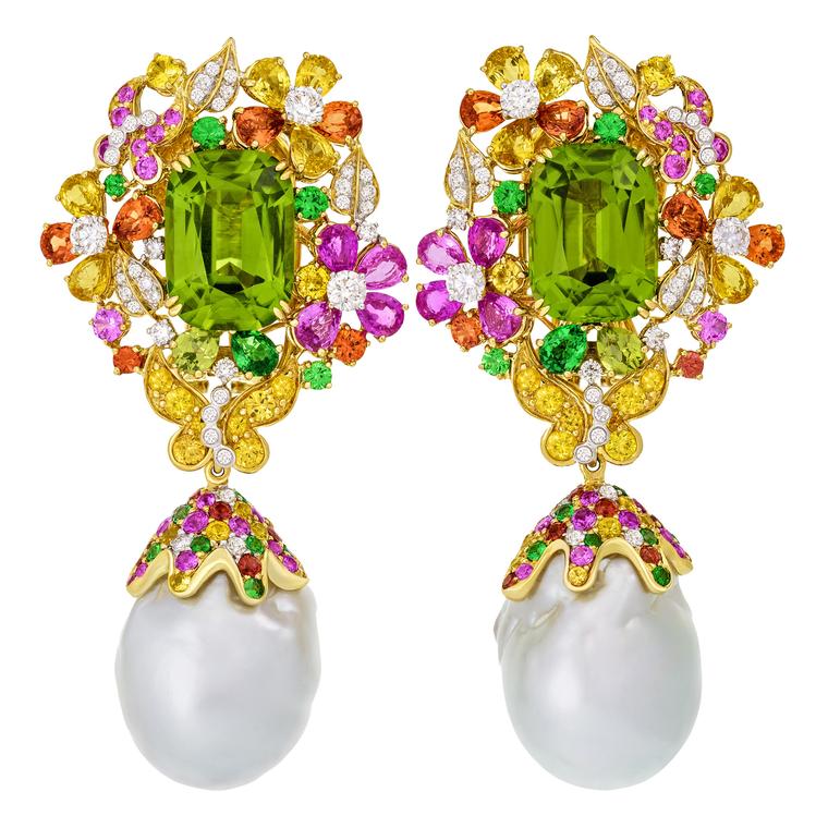 Margot McKinney Butterfly Garden peridot and baroque pearl earrings