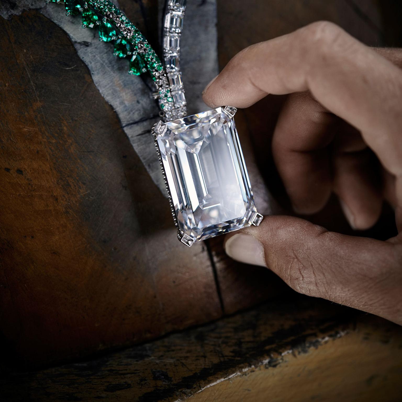 The 163.41-carat de GRISGONO Creation diamond holds the world record for the most valuable D colour, Flawless diamond when it sold for $33.7 million at Christie’s in Geneva on 14 November 2017.
