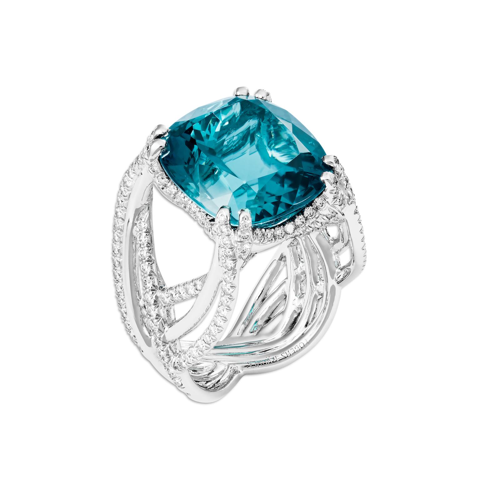 Lorenz Baumer Oasis blue tourmaline ring with diamonds
