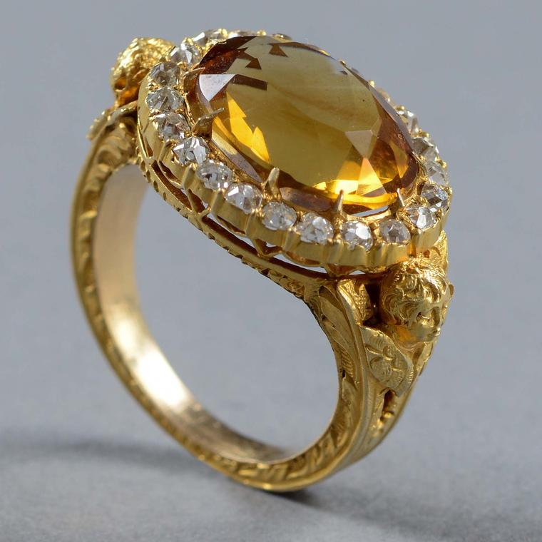 Pastoral Ring, 19th century, Gold, citrine, 22 diamonds