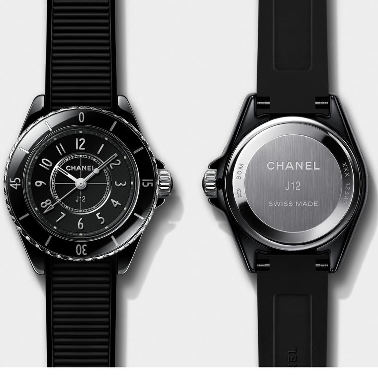 J12 black textured rubber strap by Chanel