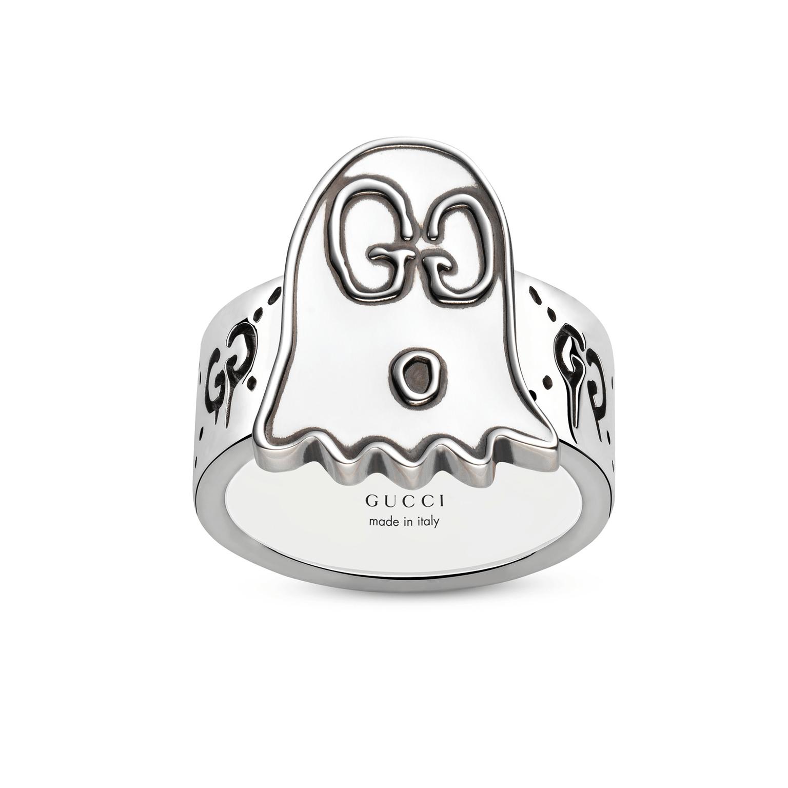 GucciGhost engraved band ring in silver