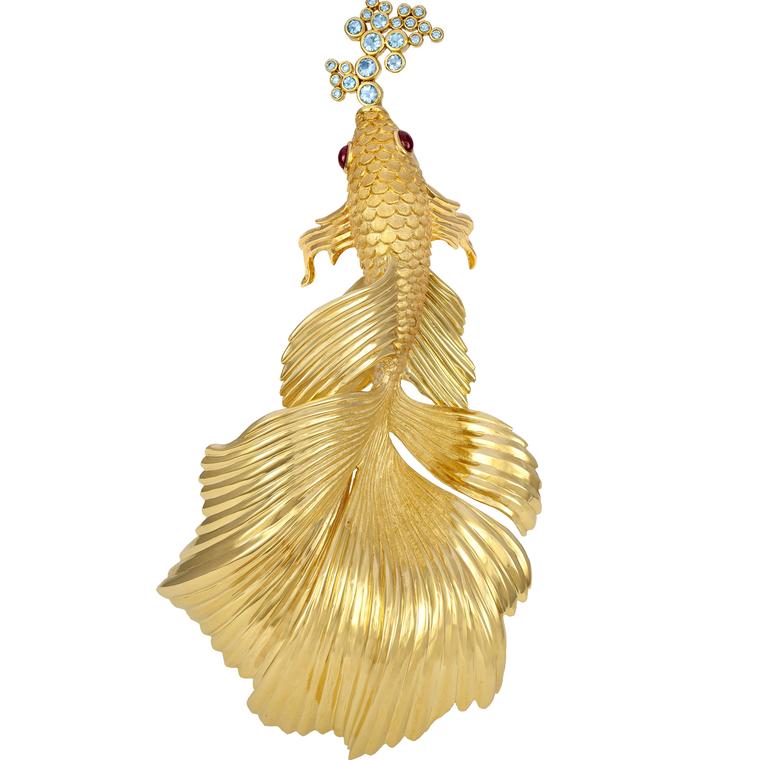 Paula Crevoshay Siamese Fighting Fish brooch