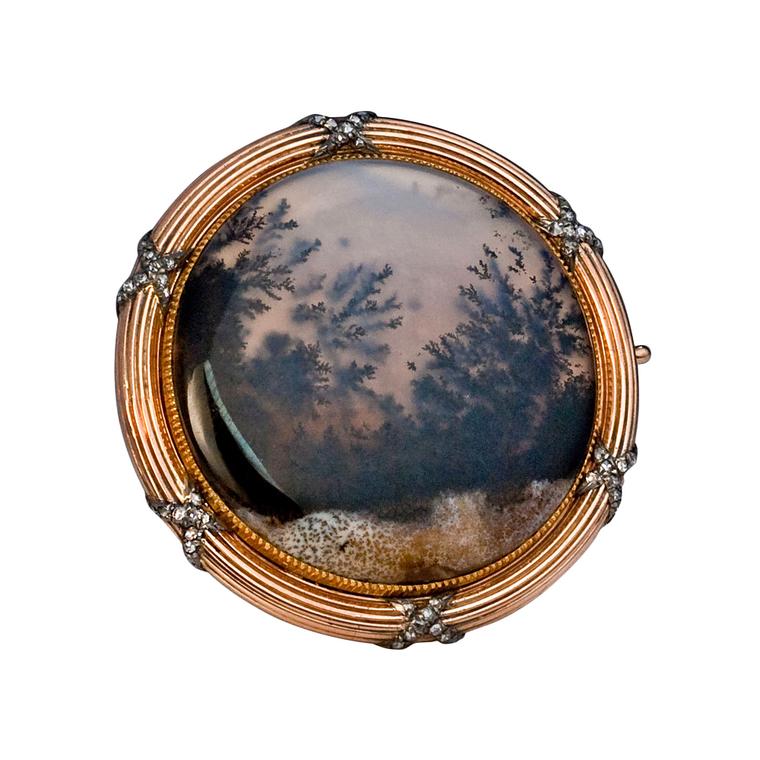 Romanov Russia moss agate brooch by Faberge