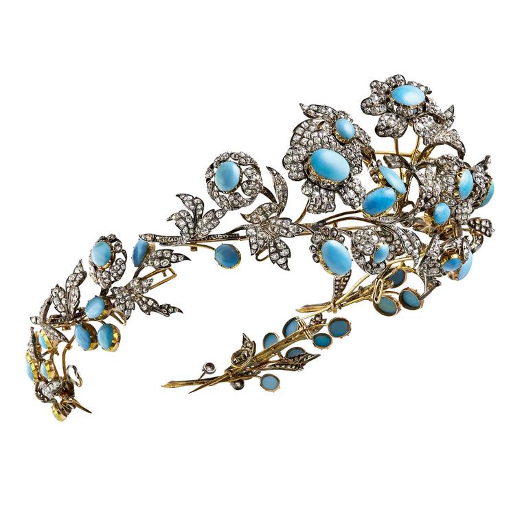 Mellerio dits Meller floral diamond and turquoise diadem, circa 1860