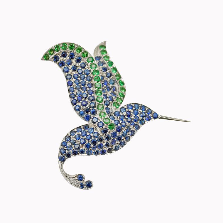 Careems Hummingbird brooch set with Sri Lankan sapphires and tsavorites