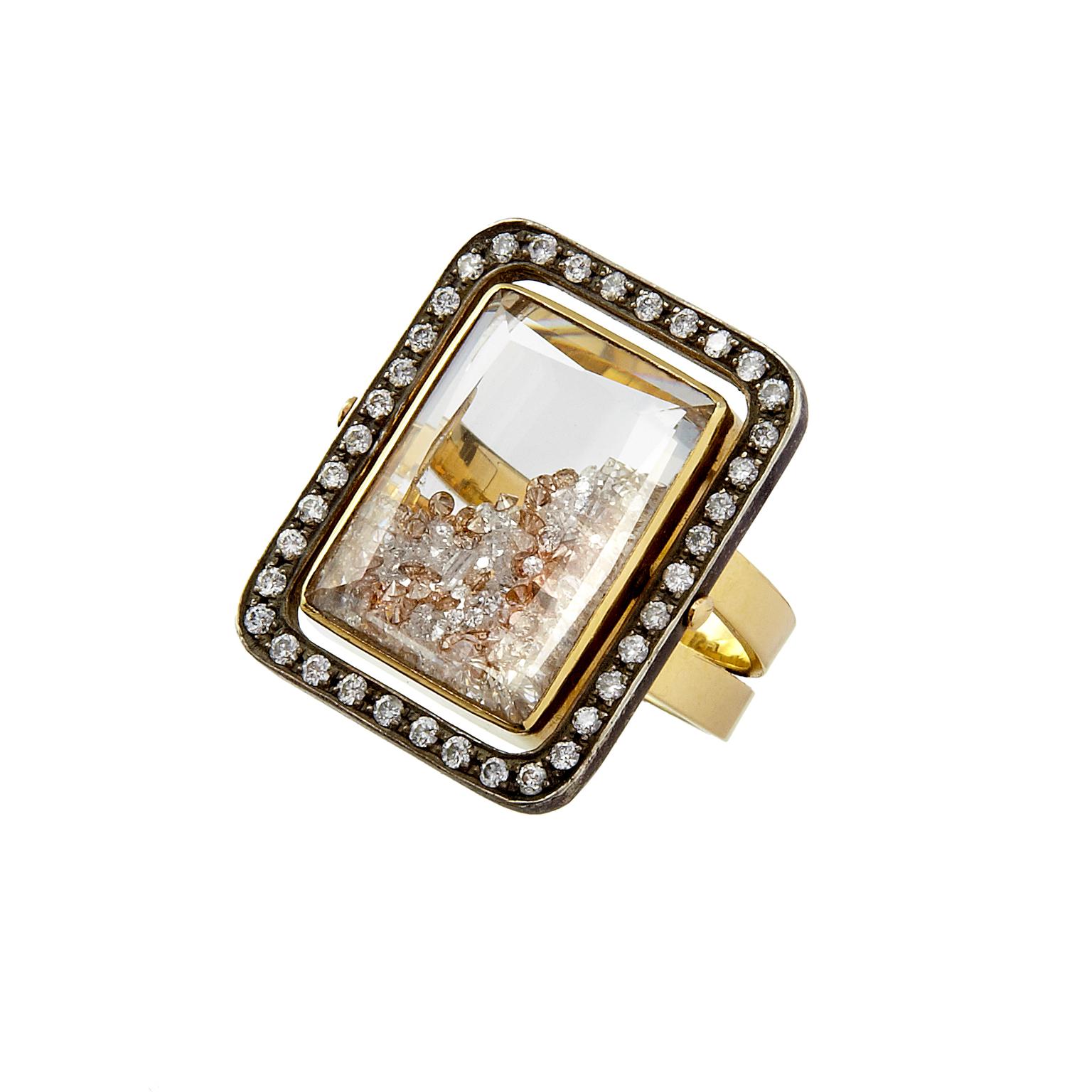 Moritz Glik yellow gold and blackened silver diamond ring