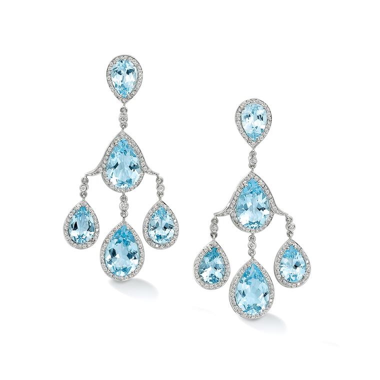 Robinson Pelham pagoda white gold earrings set with blue topaz and diamonds