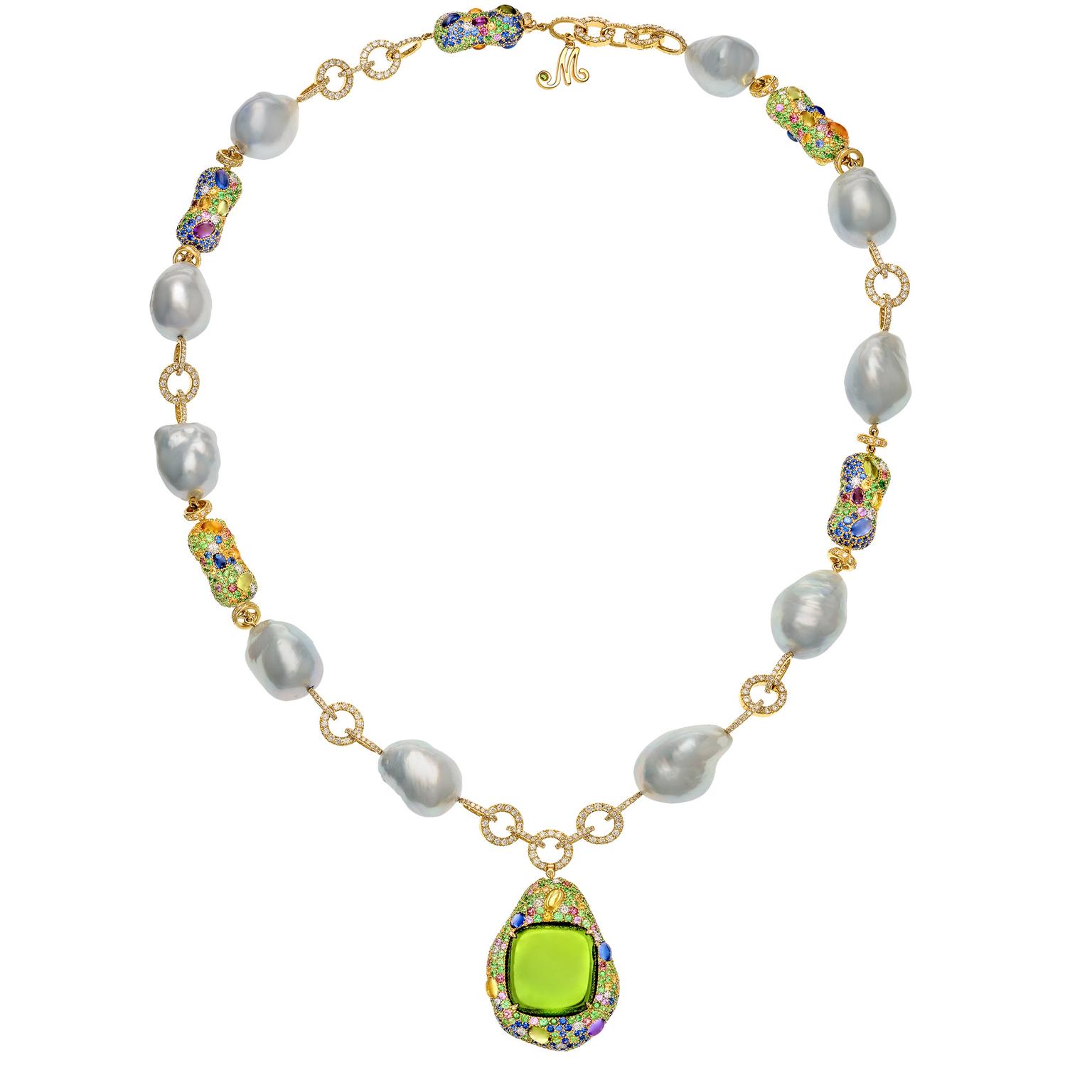 Margot McKinney green tourmaline and baroque pearl pendant