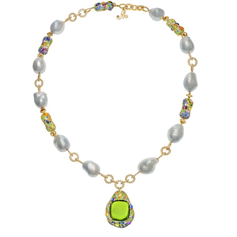 Margot McKinney green tourmaline and baroque pearl pendant