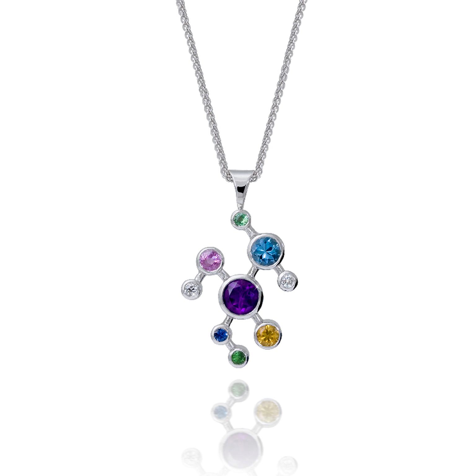 Alexander Davis Dendritic white gold and coloured gemstone pendant