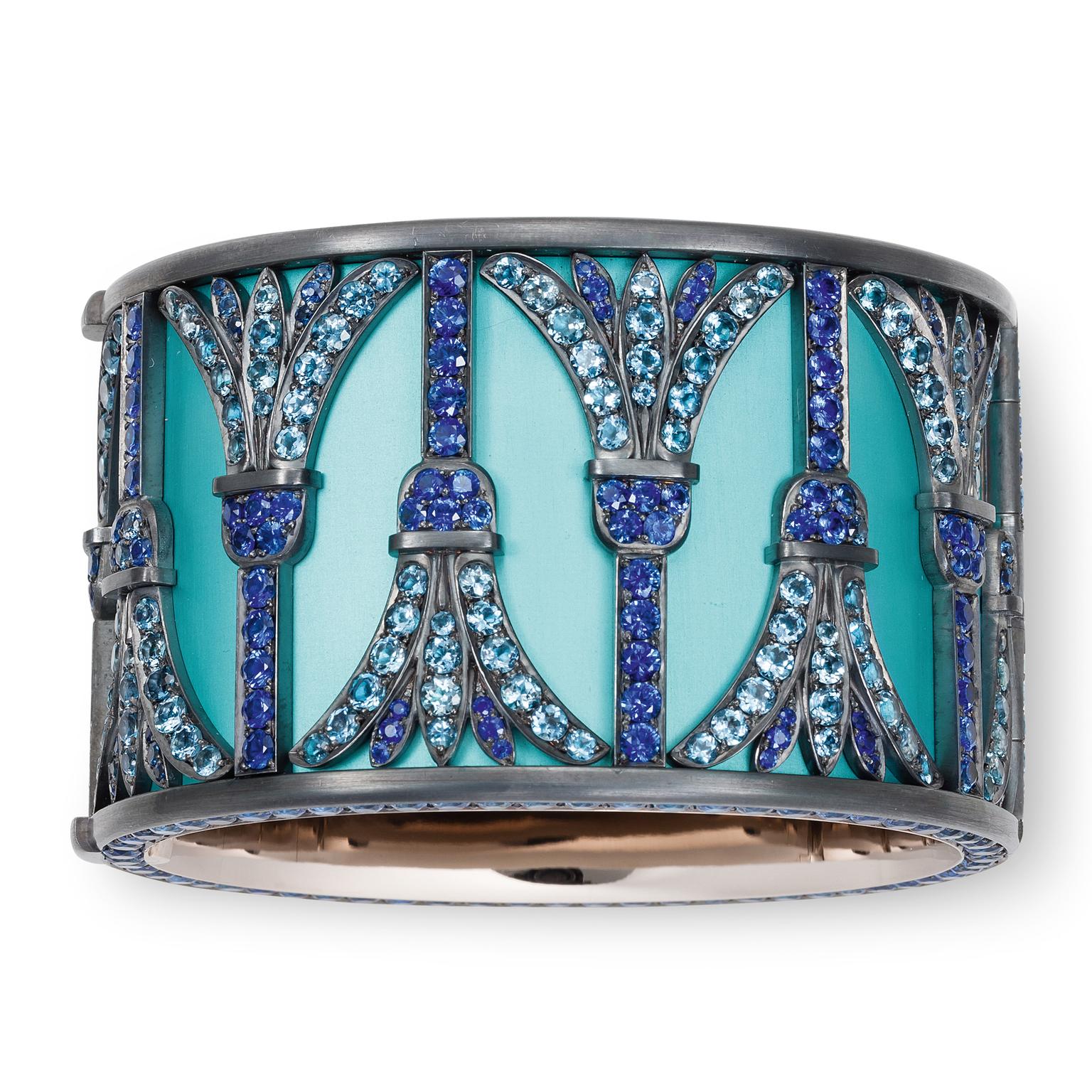 Hemmerle aquamarine and sapphire pharonic-style bangle