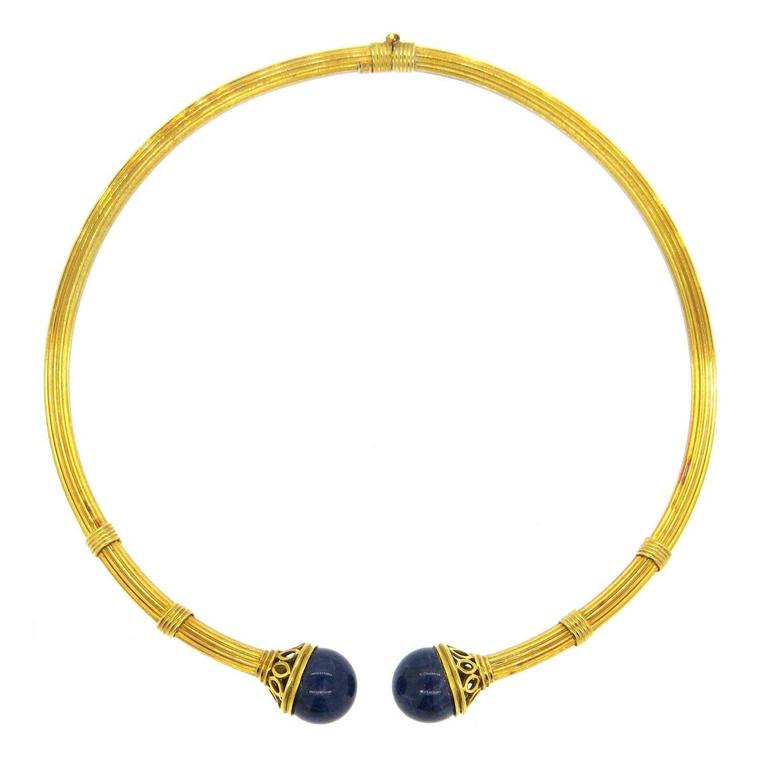 Gold and lapis lazuli torque necklace