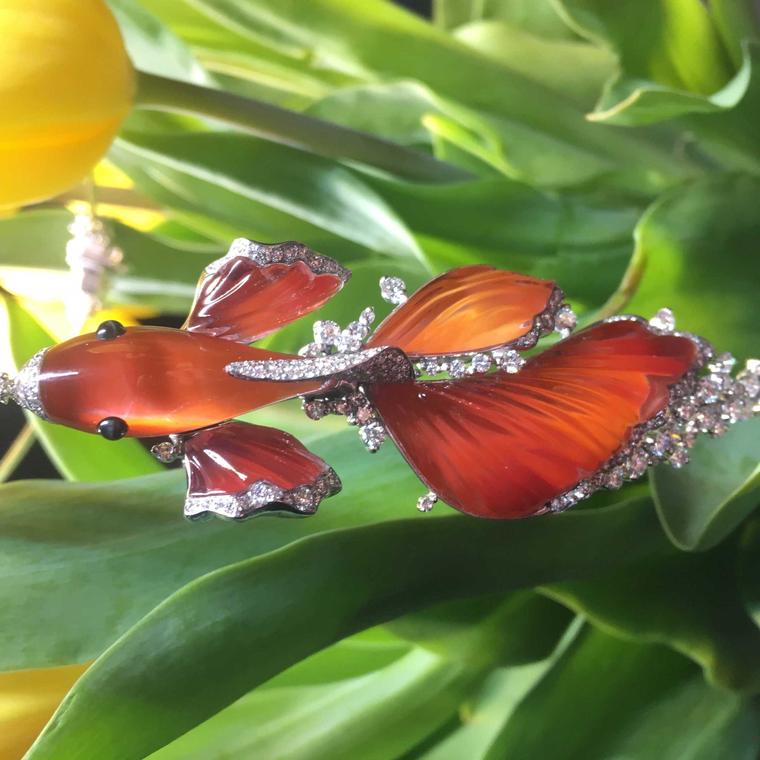 Palmiero carved carnelian fish pendant