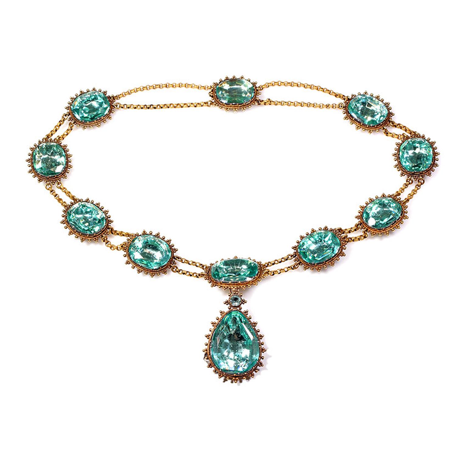 Bell and Bird aquamarine paste necklace