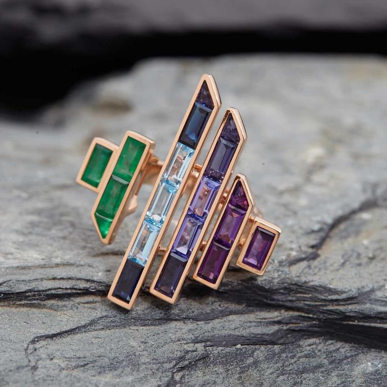 Electric Night Disc ring with coloured gemstones