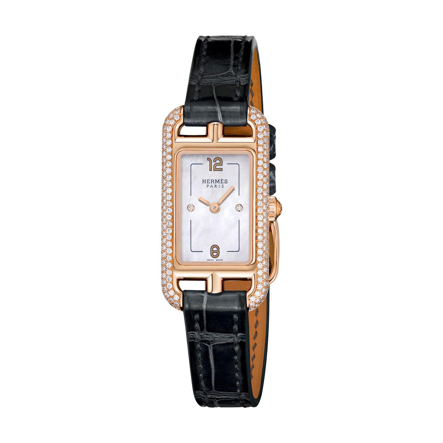 Hermes Nantucket Très Petit watch with diamonds