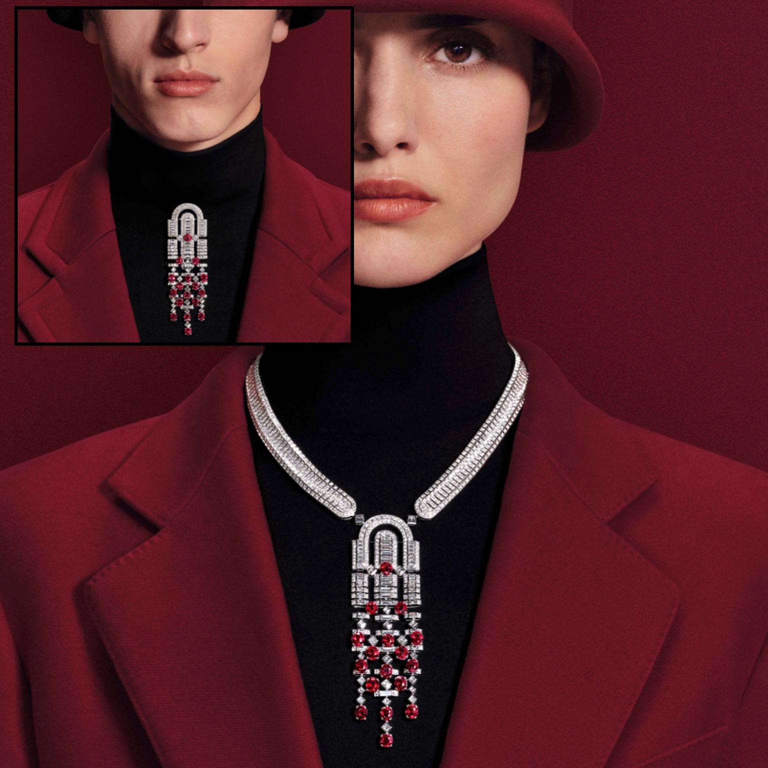 Like a Queen Rolling Red necklace and brooch by Boucheron