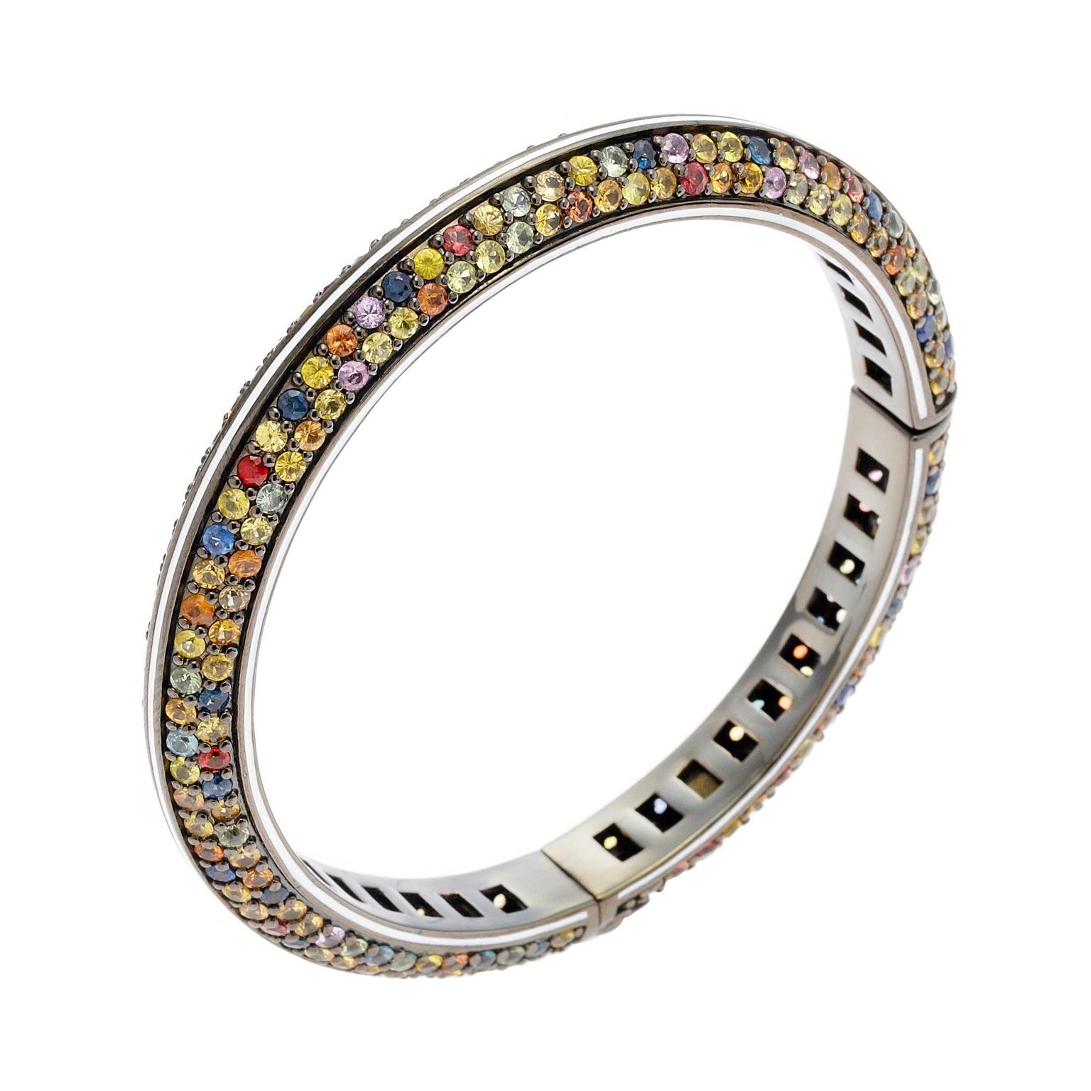 Matthew Campbell Laurenza Orbit silver bracelet with sapphires in black rhodium