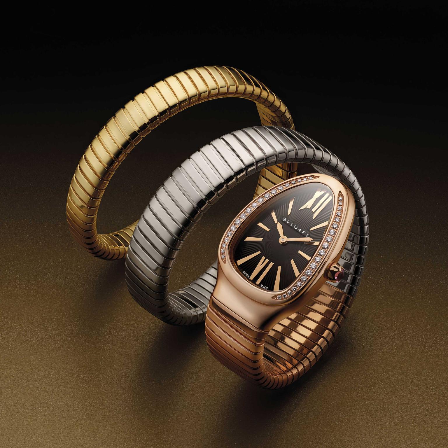 Bulgari Serpenti Tubogas double coil ladies watch in three colours of gold