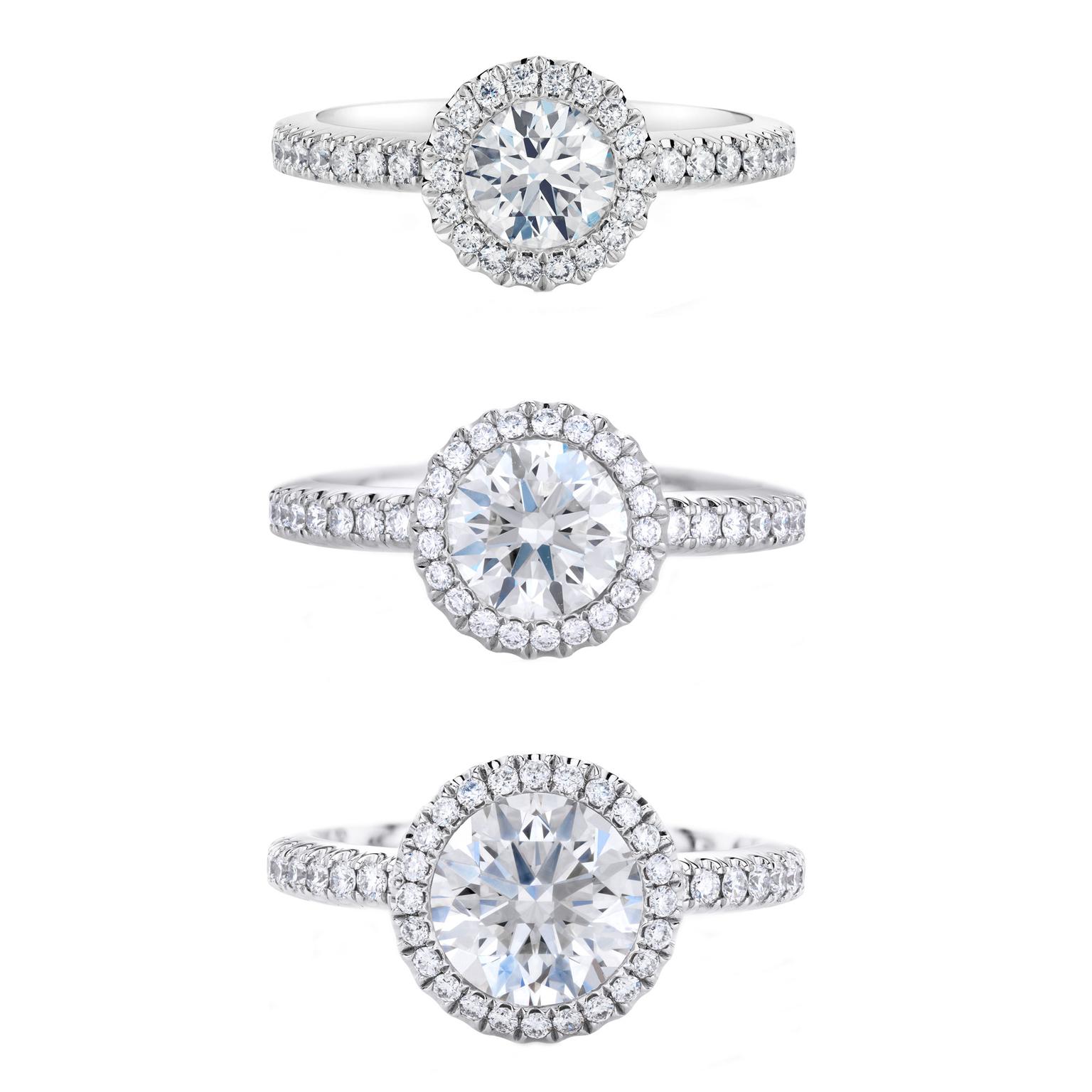 De Beers Aura diamond engagement rings 1ct, 1.5ct and 2ct