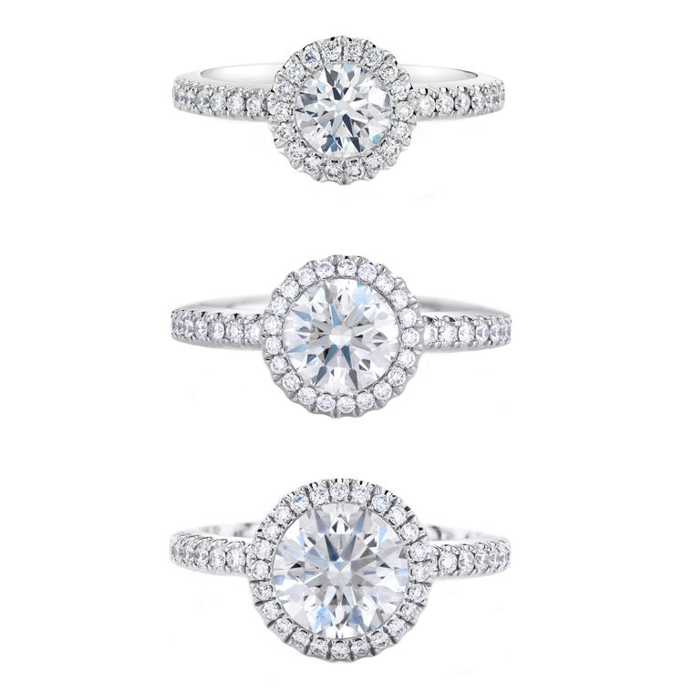 De Beers Aura diamond engagement rings 1ct, 1.5ct and 2ct
