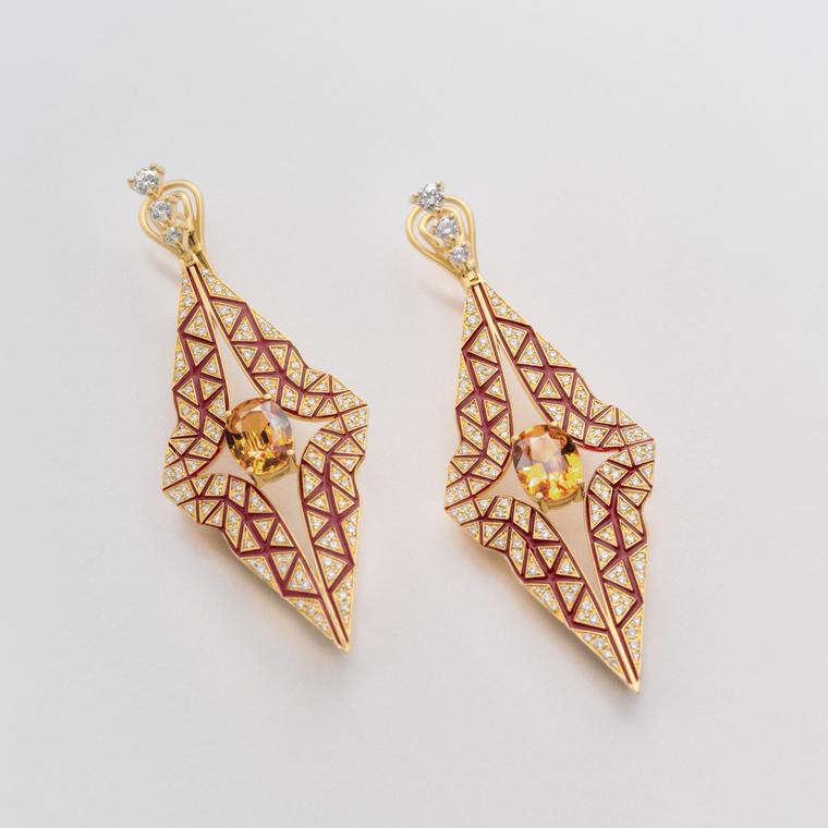 Orange Garnet Sphinx Earrings by Dries Criel