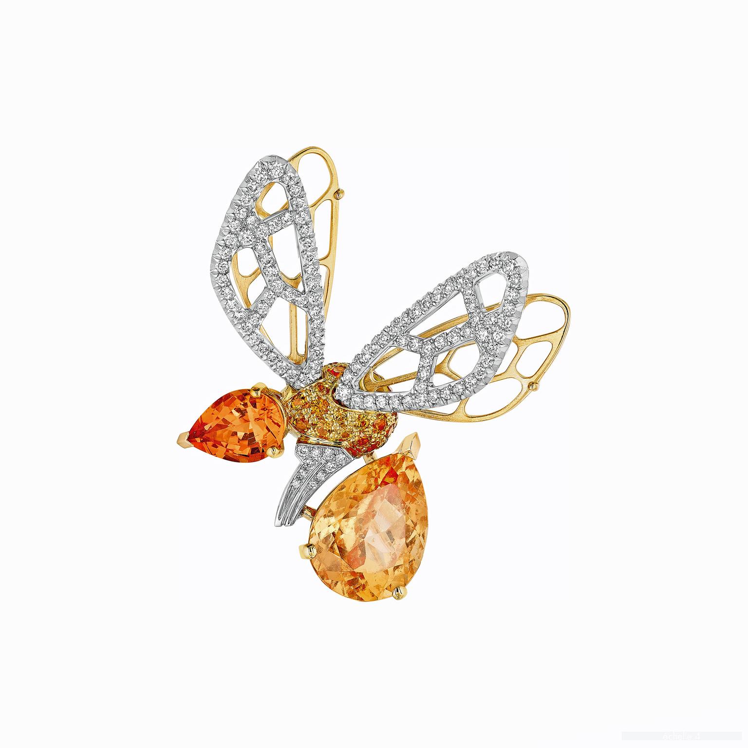 Chaumet Abeille orange tourmaline and hessonite garnet brooch