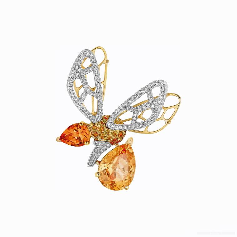 Chaumet Abeille orange tourmaline and hessonite garnet brooch