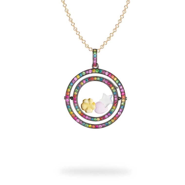 Rainbow Revolving Locket with diamonds and coloured gemstones