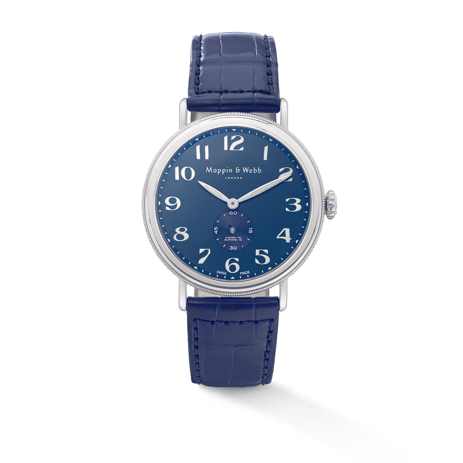 Mappin & Webb Campaign Automatic - blue crocodile skin strap and blue dial