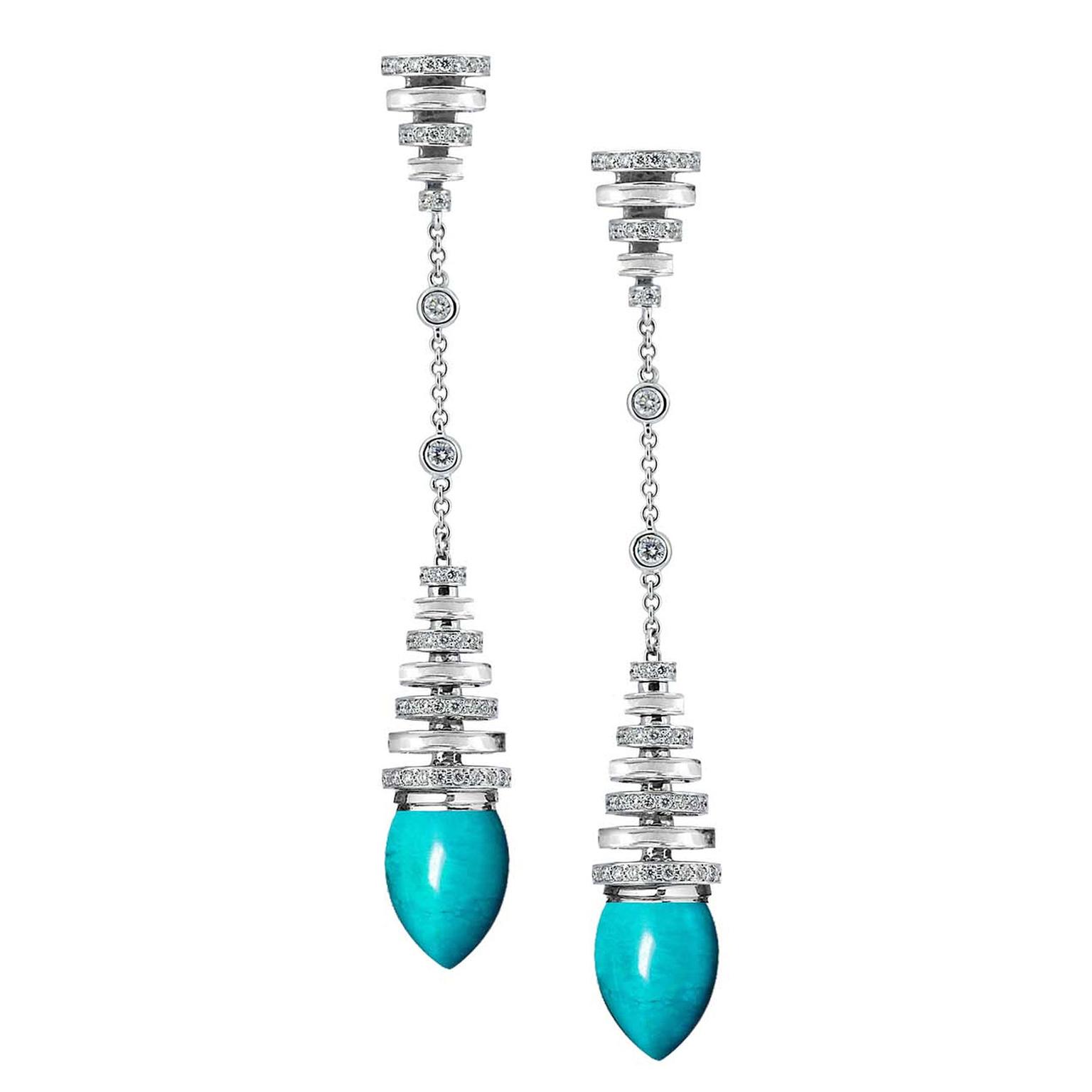 Avakian turquoise earrings in white gold with diamonds, from the Riviera collection.