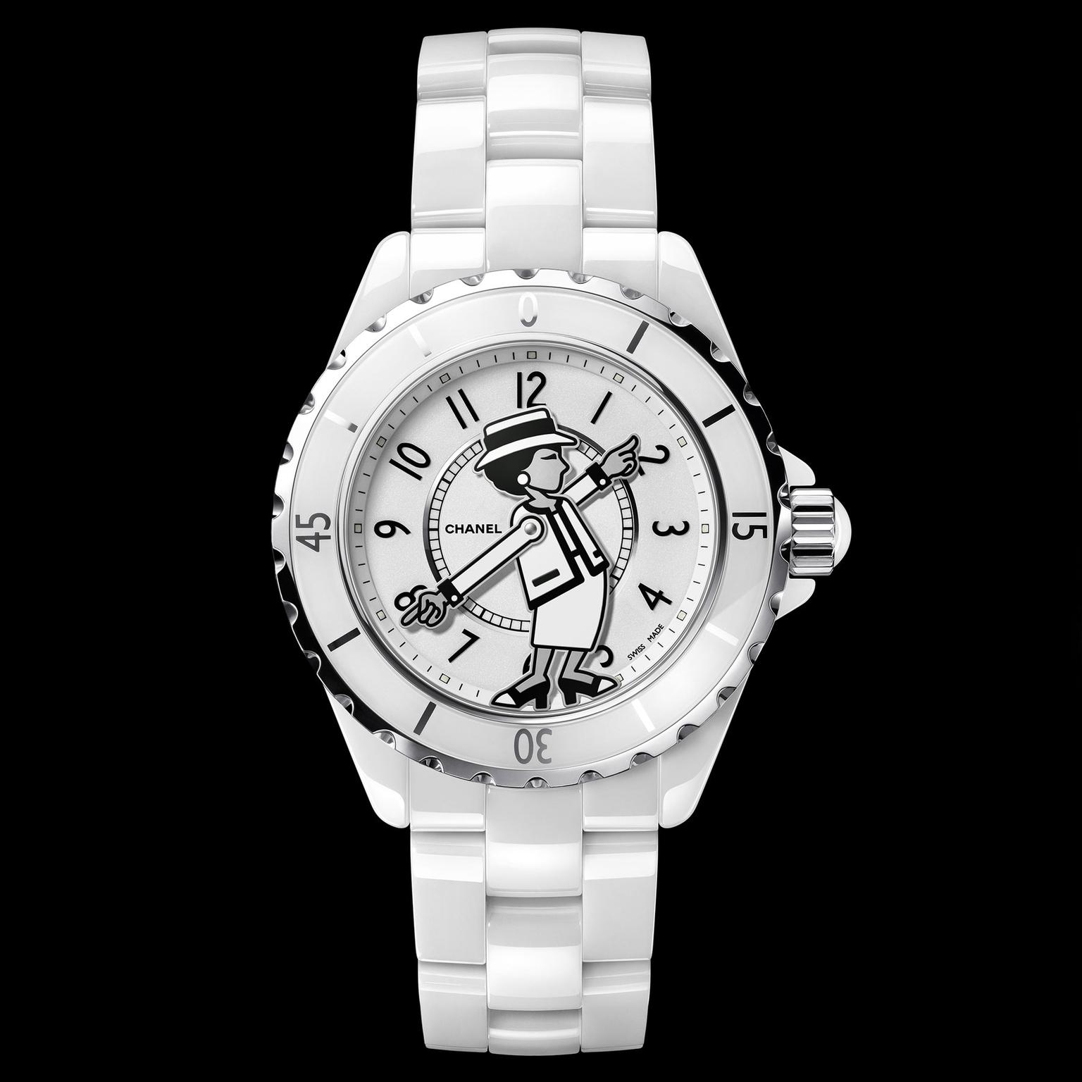 J12 Mademoiselle watch in white ceramic, Chanel