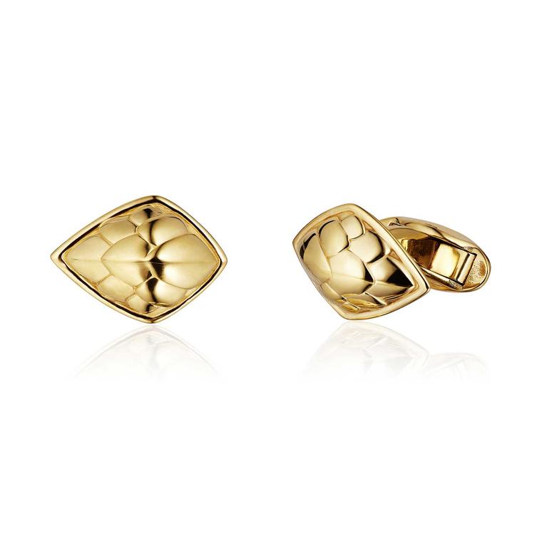 Pangolin Scale Shield gold cufflinks