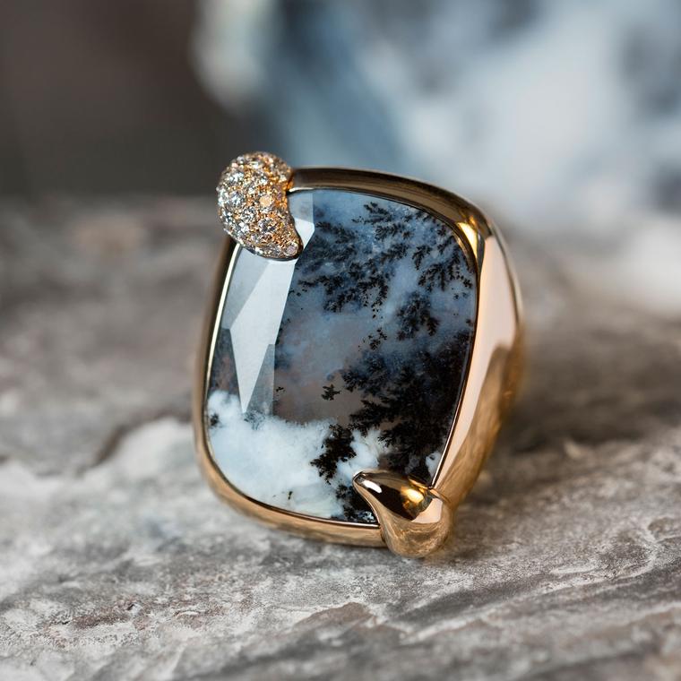 Ritratto Stormy Weather dendritic agate ring