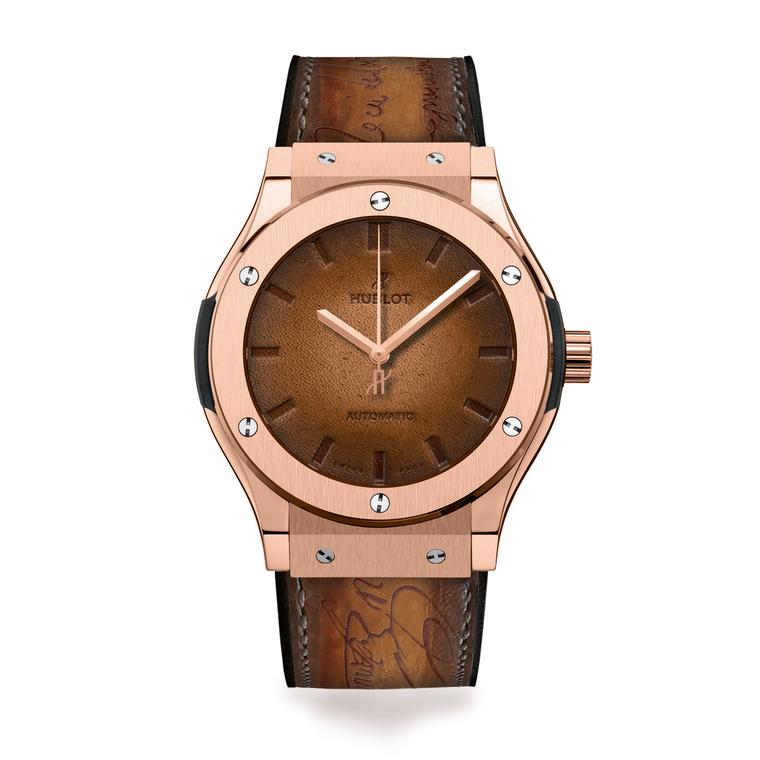 Hublot Classic Fusion watch with Berluti brown leather strap