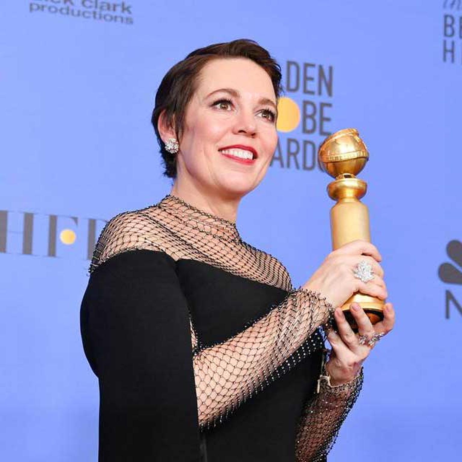 Olivia Colman in David Morris jewellery Golden Globes 2019