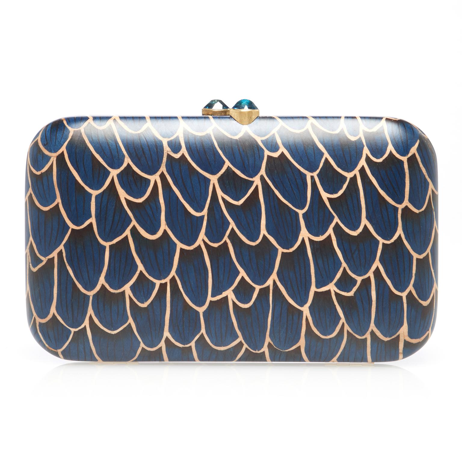 Silvia Furmanovich blue marquetry clutchbag