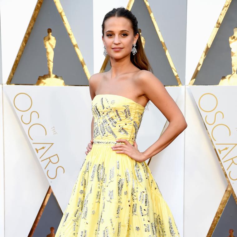 Alicia Vikander in Louis Vuitton diamond earrings