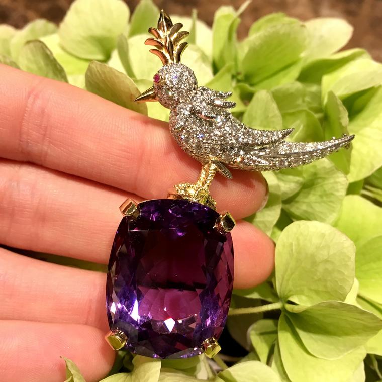 Tiffany Bird on a Rock amethyst brooch