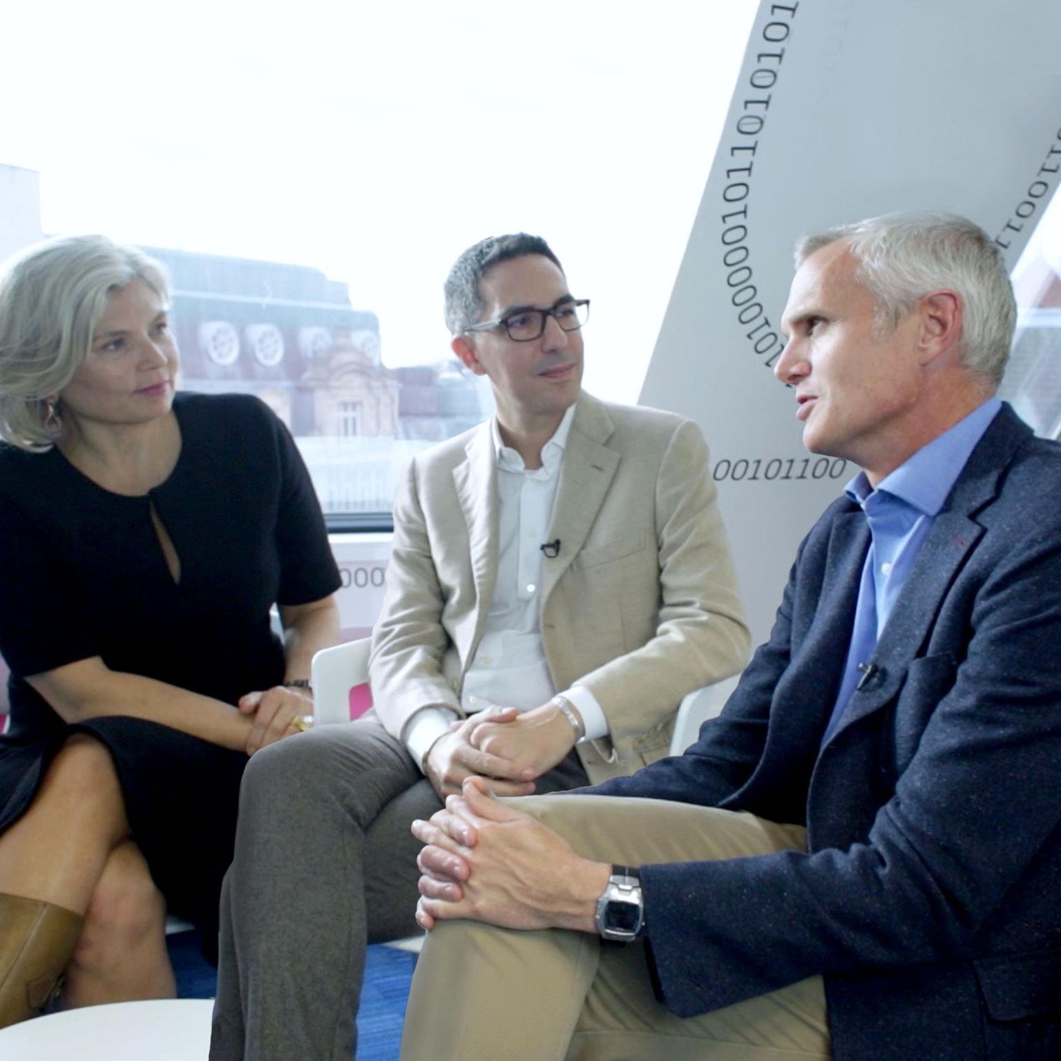 Maria Doulton alongside Sopra's Richard Potter, Innovation Director, and Massimiliano Ramaciotti, Digital Transformation Manager