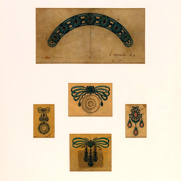 Designs for tiara and brooches by Cartier circa 1900s