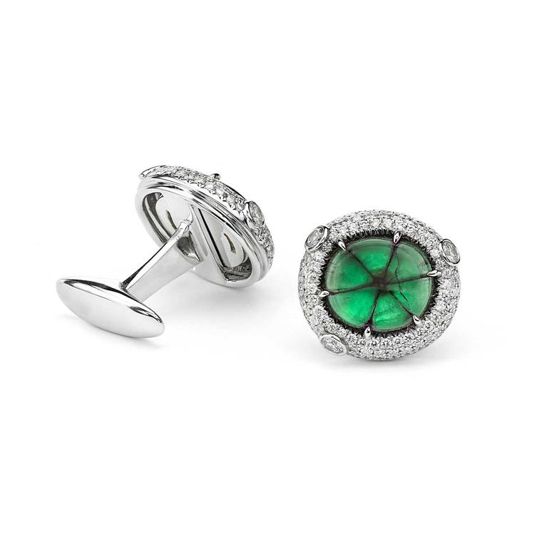 Pamela Huizenga trapiche emerald cufflinks