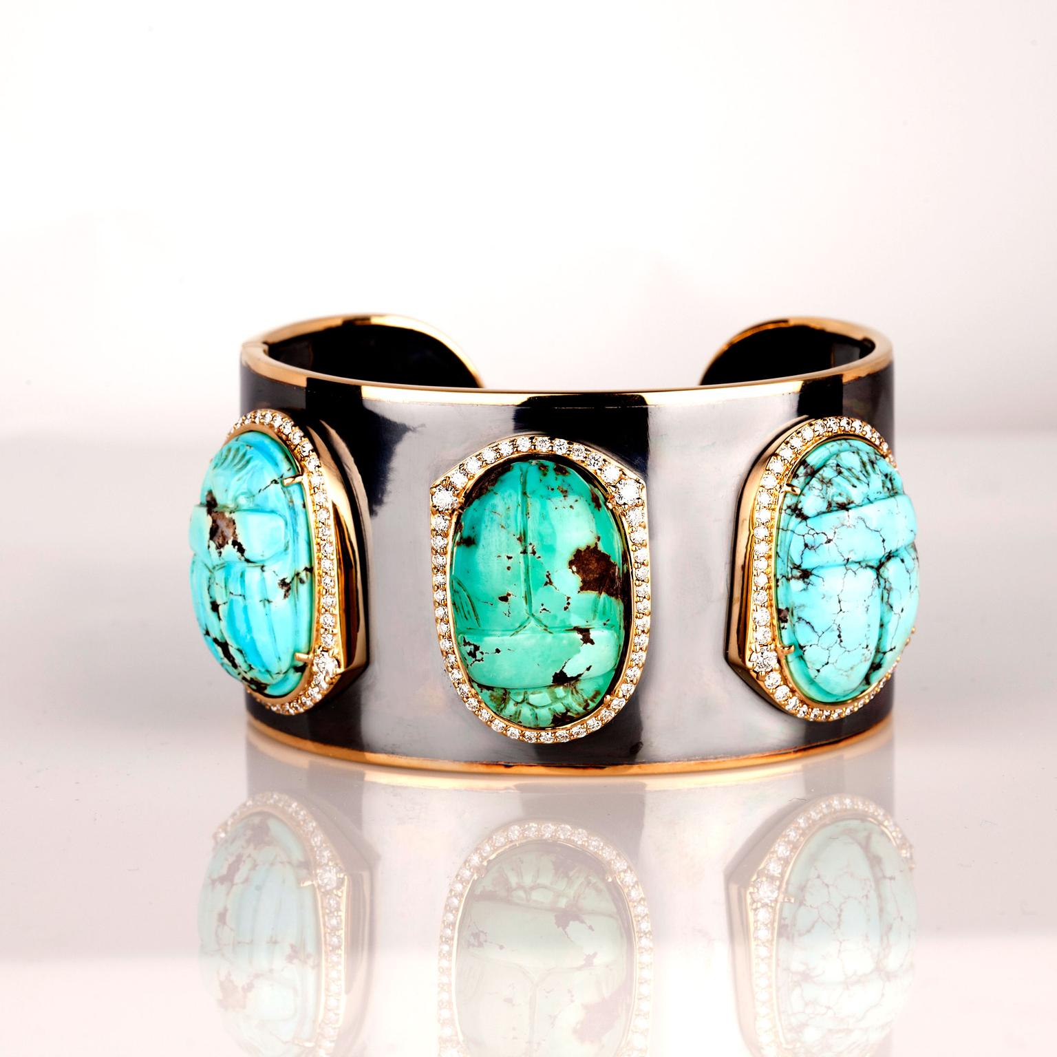 Sylva & Cie Scarab turquoise and diamond bracelet