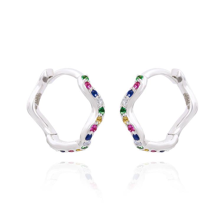 Sabine Getty Baby Memphis Wave Huggie Hoops with multi-coloured gemstones