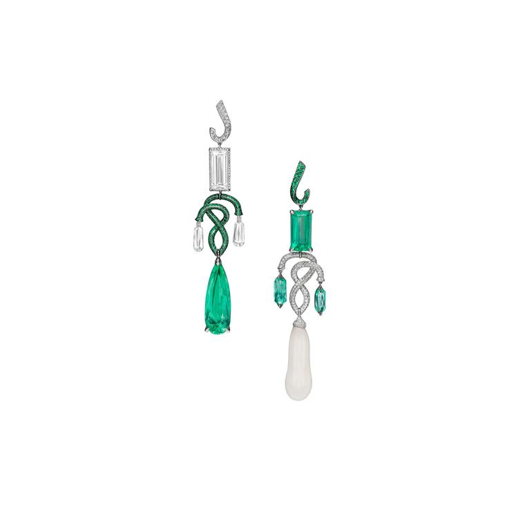 Boghossian clam pearl, emerald and diamond earrings