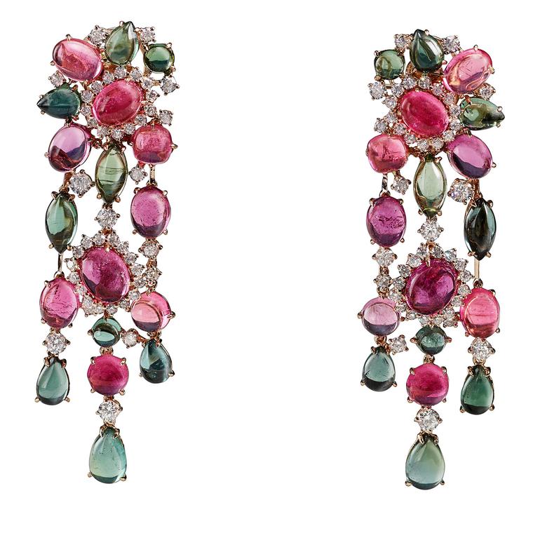 Crivelli clustered candy coloured cabochons drop earrings