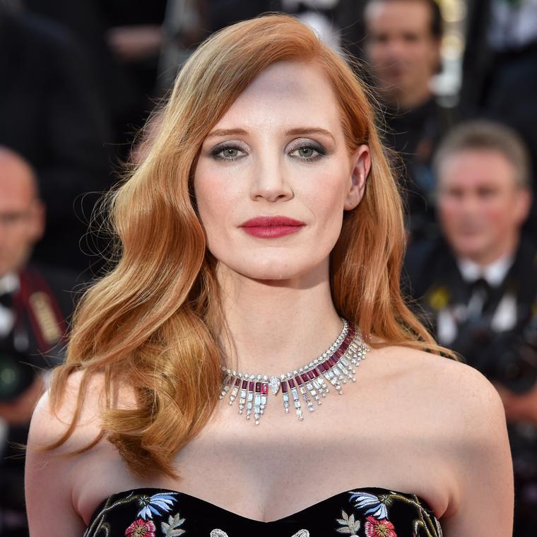 Jessica Chastain in Piaget high jewellery necklace at the Cannes Film Festival 2017