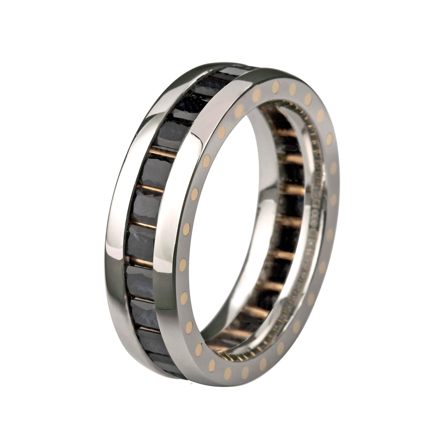 Stephen Einhorn GEO Elipse gold and black diamond wedding band